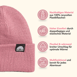 Beanie - Dusty Lilac aus recyceltem Polyester, doppellagig für Komfort, breiter Umschlag für Wärme, ideal für Outdoor-Abenteuer, mit WESORA-Label.