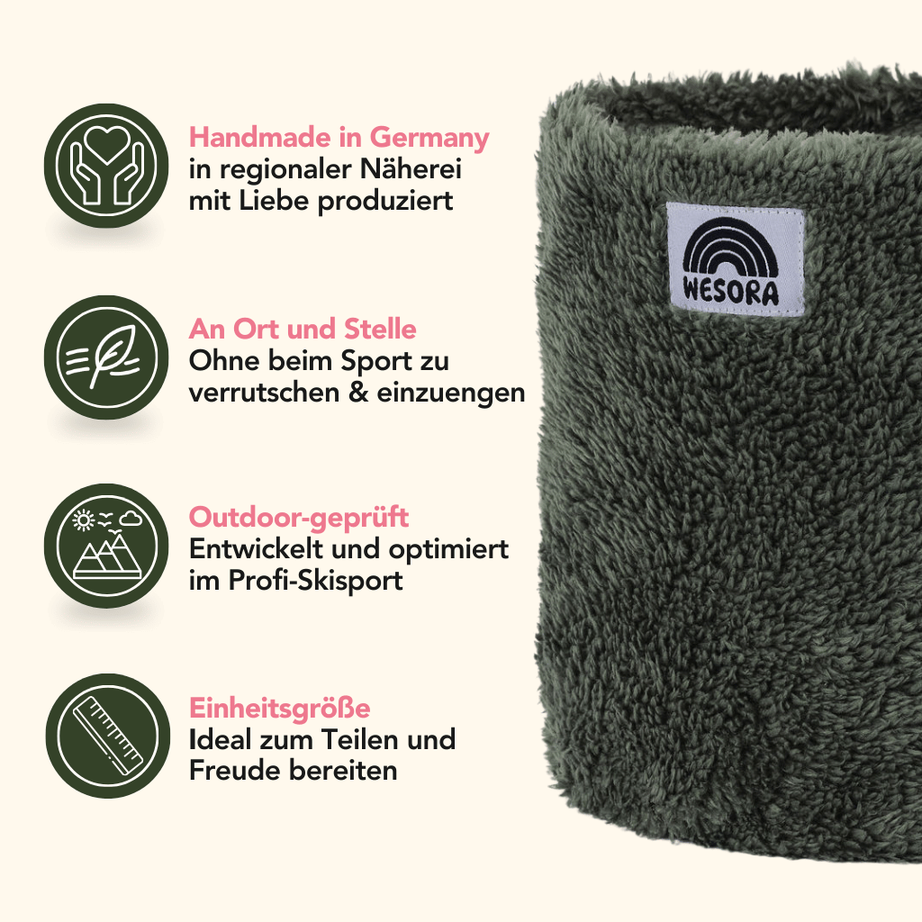 Sherpa Neckwarmer - Fluffy Green aus weichem Sherpa-Fleece, handgemacht in Deutschland, ideal für Outdoor-Aktivitäten, verrutscht nicht, Einheitsgröße.