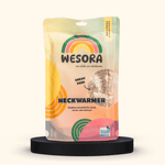 Pailetten Neckwarmer - Sparkle Gold, sichtbare glitzernde Pailletten durch kleines Fenster der Verpackung. Outdoor-geeignet, mit umweltfreundlichem Design.