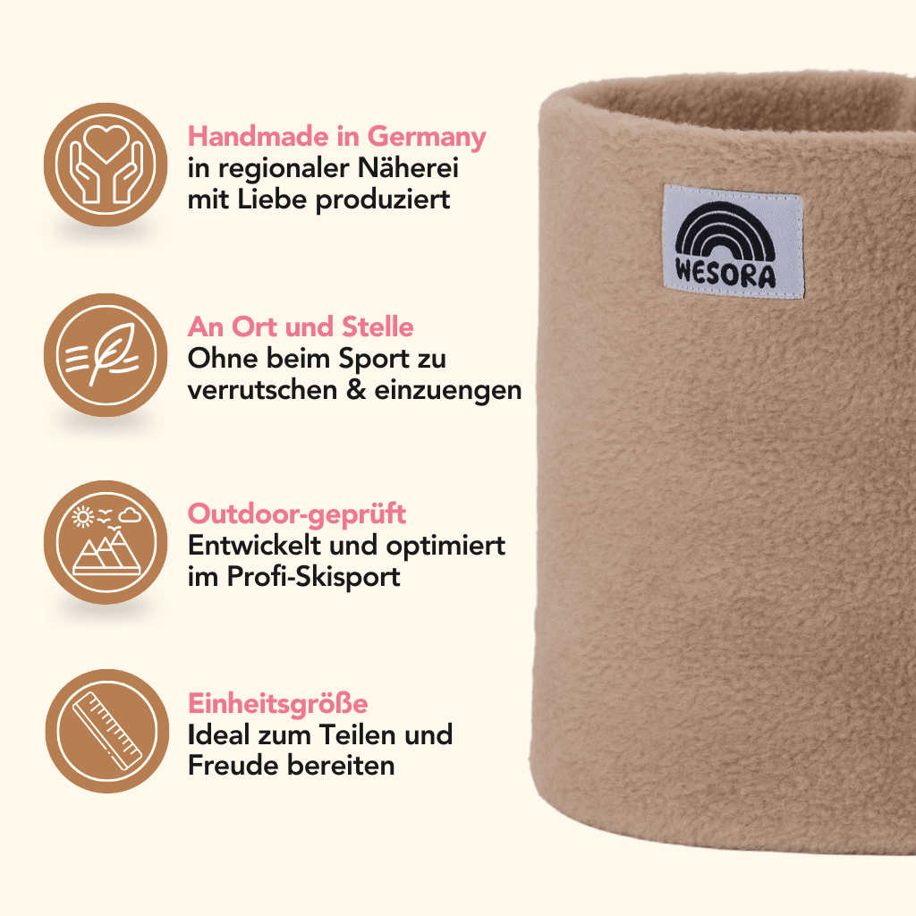 Fleece Neckwarmer - The Teddy mit weichem, beigem Fleece, handgemacht in Deutschland. Ideal für Outdoor-Abenteuer, bleibt sicher an Ort und Stelle.