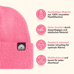 Beanie - True Pink aus nachhaltigem Material, doppellagig und elastisch mit breitem Umschlag, ideal für stilvolle, umweltbewusste Abenteuer.